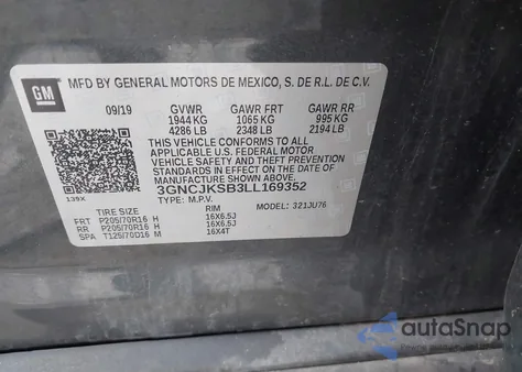 2020 Chevrolet Trax Fwd Ls из США, поврежденный, VIN 3GNCJKSB3LL169352